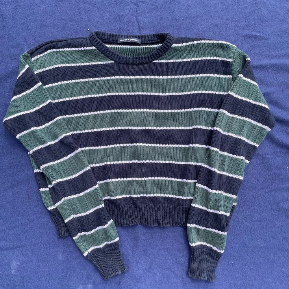 Brandy Melville, green, and blue striped cropped sweater